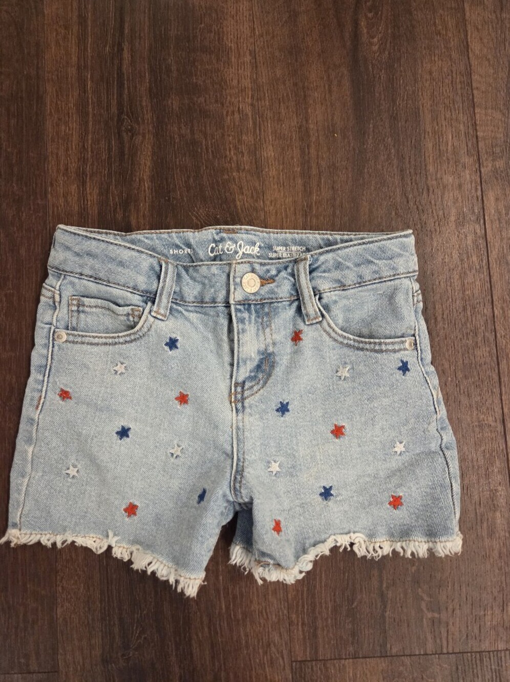 Cat & Jack Light Wash Denim Shorts with Red, Blue, and White Star Embroidery